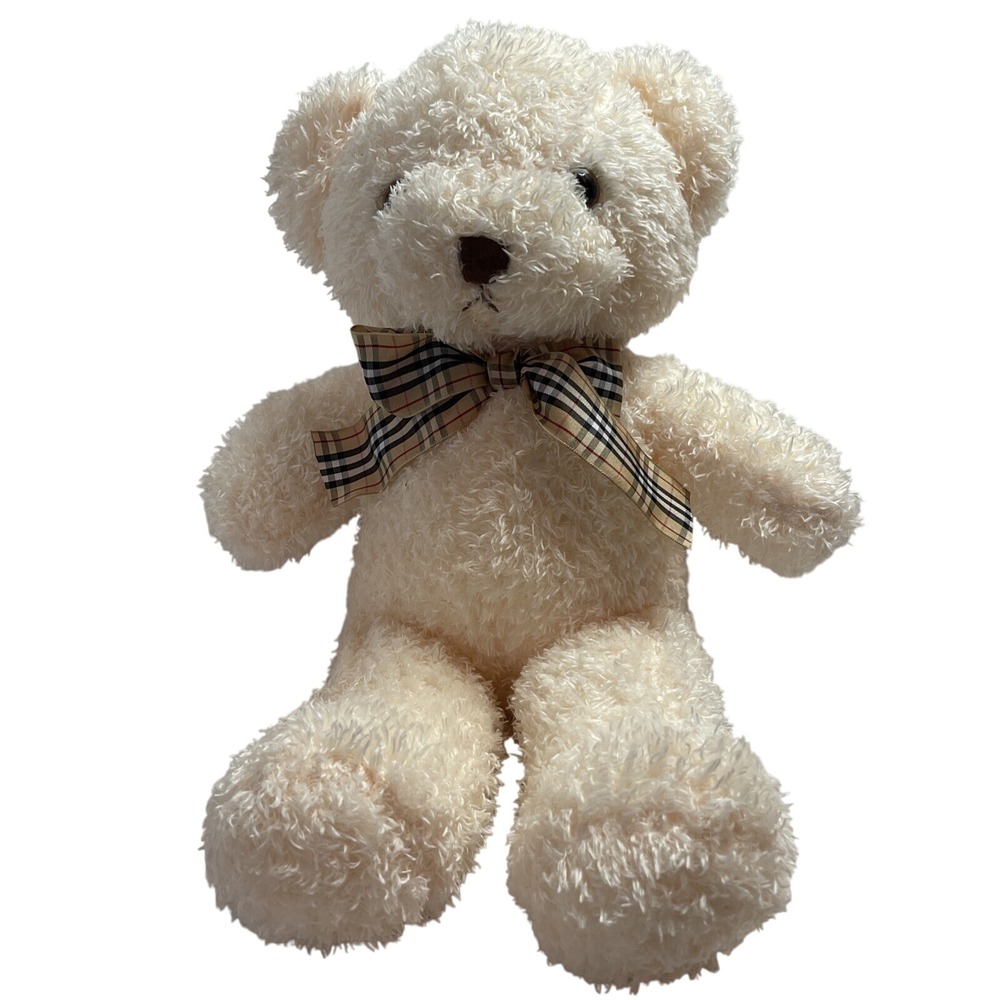 USUPSO Life plush tan bear approximately 16" with plaid‎ bow tie